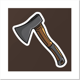 Ax Hammer Sticker vector illustration. Construction working tools object icon concept. Tree wood cutting ax hammer sticker vector design with shadow. Posters and Art